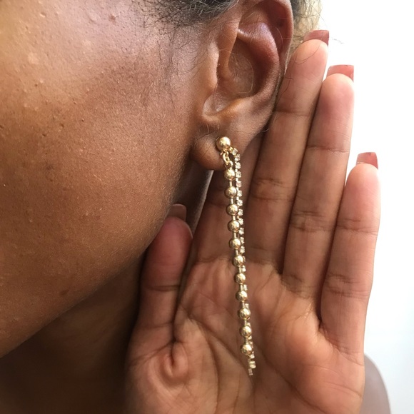 Simple Rhinestone Thread and Ball Drop Earrings - Picture 11 of 12